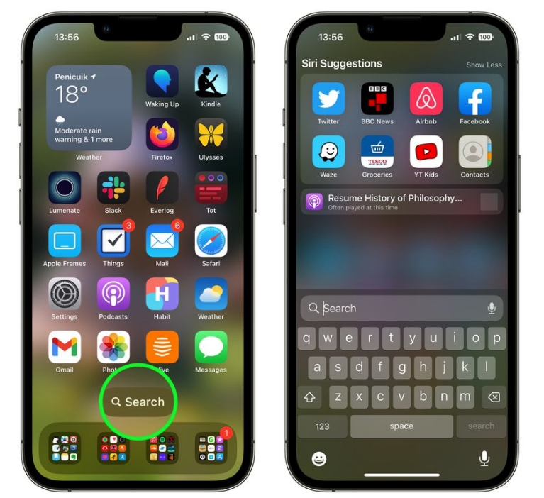 承留镇苹果手机维修分享升级到 iOS 16 后，如何删除主屏幕上的搜索按钮 